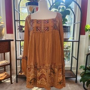 Free People Embroidered Rhiannon Babydoll Dress Yellow No Size Tag